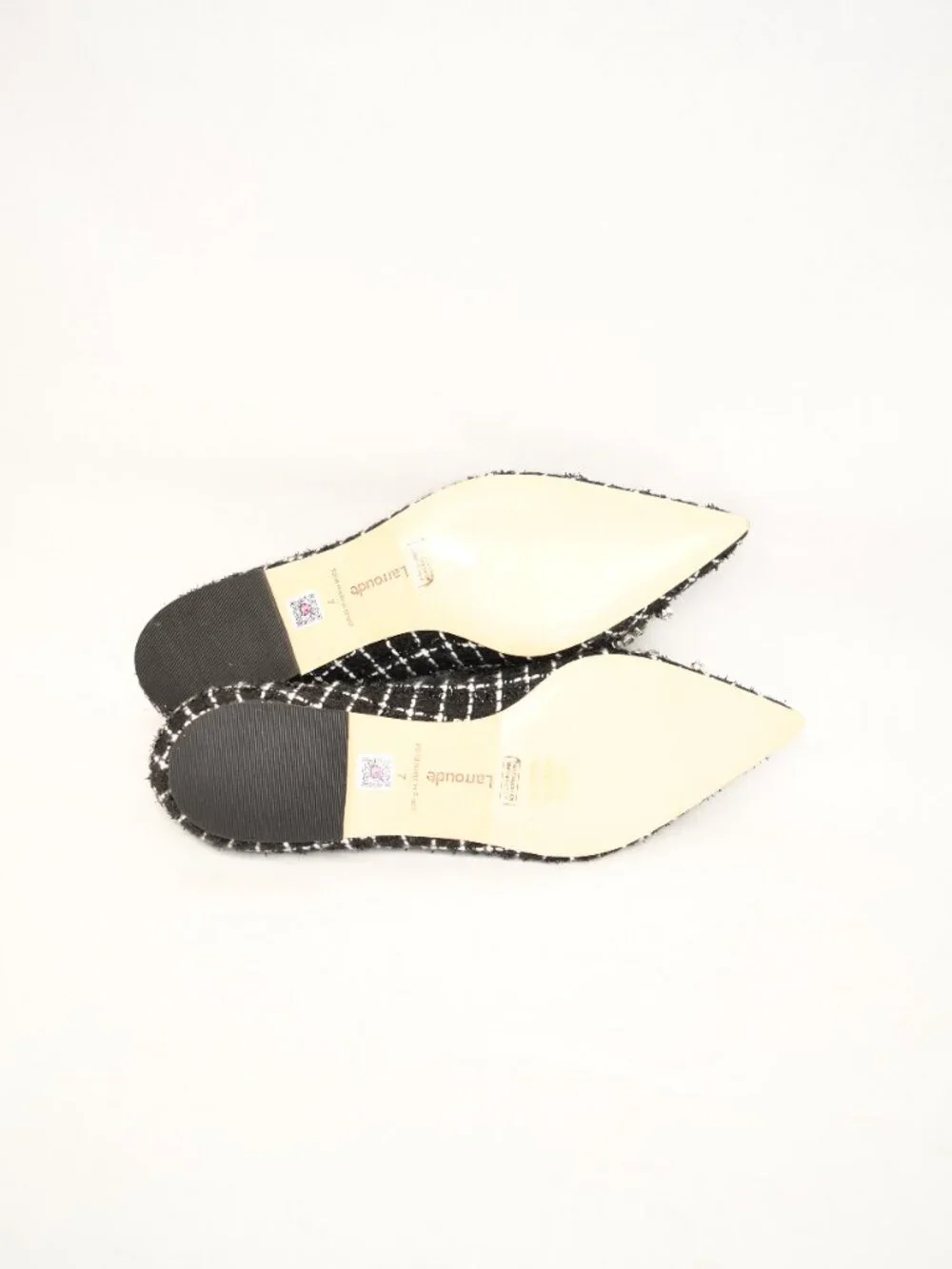 $330 LARROUDE lee ballet flats BOW CRYSTALS TWEED POINTY BLACK WHITE 7 US (TE10)